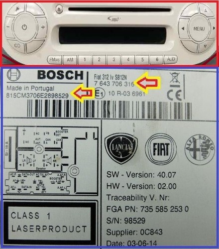 Fiat 500 bosch codice radio - bosch,