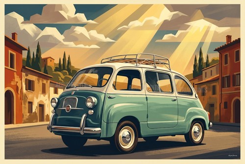 Retro italy travel print fiat - retro,