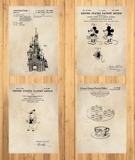Walt Disney / Mickey Mouse  - Set of 4 Patent Prints - Vintage Wall Art - A4