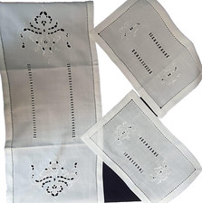 Centrini set 3 pezzi Runner Striscia Intaglio Elegante Raffinato Misto Lino