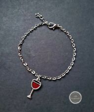 Bracciale donna catena argento ciondolo calice di vino rosso, originale, fashion