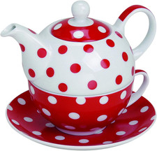 Set Con Teiera, Tazza E Piattino Da Tè, per Una Persona, Motivo a Pois, Colore: 