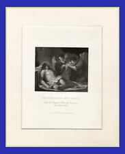 CRISTO MORTO CON ANGELI , di GUERCINO , incisione,  1850,  passepartout gratis