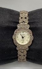 Welma 20mm Women's Sterling Silver 925 Marcasite Bracelet Band Quartz Watch 28g