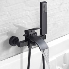 Miscelatore Rubinetto vasca da bagno nero cascata con doccetta a parete ottone