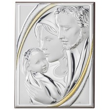 Quadro Sacra Famiglia Capezzale Capoletto in Argento PVD con Dettagli Oro