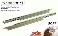 GUIDE SCORREVOLI a Sfera AMMORTIZZATE con STAFFE a L Portata 45kg Estraz. Totale