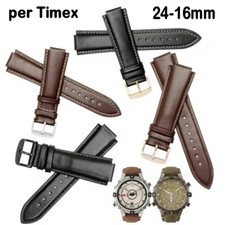 Cinturino orologio pelle per Timex T2N720 TW2T76300 T2N721 nero 24-16mm marrone