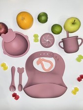 Set Pappa Bimbi 7PEZZI in Silicone senza BPA, Ciotola Ventosa+OMAGGIO #Back2eBay