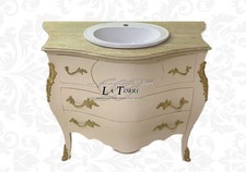 Mobile bagno bombato stile Francese L 113 cm Barocco avorio con marmo moderno k2