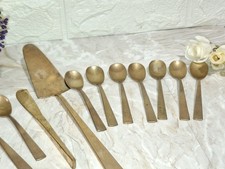 ANNI 40 SET POSATE OTTONE O METALLO DORATO DA DOLCE Paletta Cucchiaini Coltello 