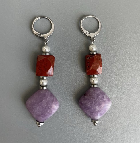 Orecchini pendenti giada viola - pendenti,