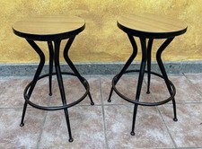 Coppia di Sgabelli in Ferro Neri con piano in Laminato chiaro, originali anni’50