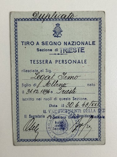 1943 tessera sport tiro - 1943,