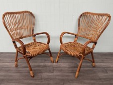 Coppia Di Poltrone Vintage Italiane In Bambù E Vimini Anni 70