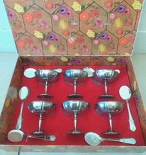 Set 6 Coppe Gelato France Bistro Inox, 6 Cucchiai A Tulipano Vintage Couzon Lux