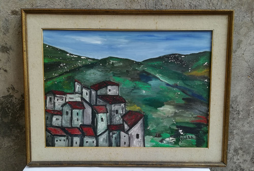Dipinto olio tela montagne - olio, su