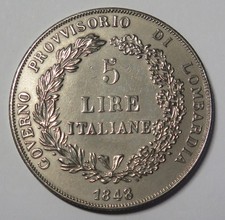 COPY MONETA 5 LIRE 1848 GOVERNO PROVVISORIO LOMBARDIA MILANO RISORGIMENTO ITALIA