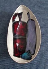 Vintage ciotola CERAMICA base rivestita in pelle Stile FANTONI ITALY