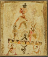 SERRA TOMMASO "Idoli" affresco su tela iuta