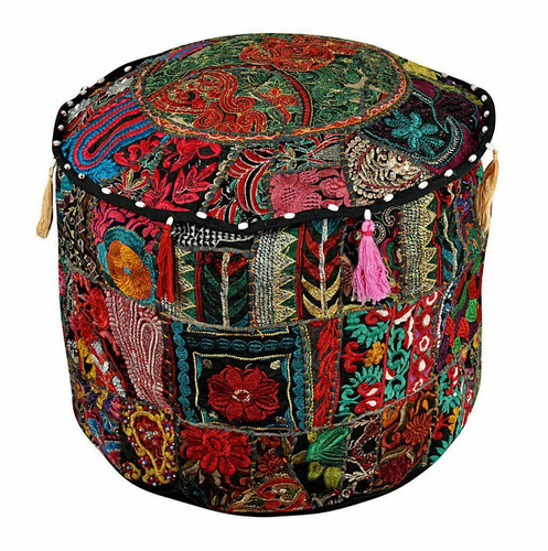 Pouf indiano fatto - , nero