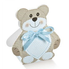 BOMBONIERA ASTUCCIO ORSETTO CELESTE CON CONFETTI 12x6x4 CM - 14939