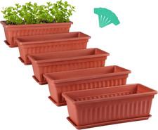 5 Vasi Da Fiori Rettangolari 42,7 Cm, Supporto per Piante Con Vassoio, Fioriera 