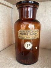 ANTICA BOTTIGLIA VETRO SOFFIATO CHIMICA COLOR AMBRA ETICHETTA