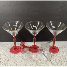 Set 4 Bicchieri Martini Trasparenti Stelo Rosa Diam 6,5” x 4” (Etichetta - Linea Quattro)