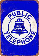 INSEGNA IN METALLO - Bell System Telefono Pubblico Blu Bianco -- Look Vintage