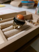 By SIMON Anello di design con grosso smalto Halo in cristallo e corallo di vetro