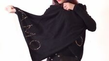 Maxi Sciarpa NeraFascia Coprispalle "Odi et Amo" Donna Morbida Lana Con Borchie