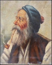 Dipinto Olio Ritratto Marinaio cm 21 x 26