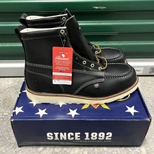 Thorogood Suola Zeppa Pelle Nera Moc Punta Acciaio EH Uomo Tg 13 D NUOVO 804-6201