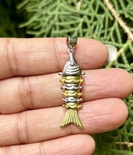 Ciondolo artigianale in FISH argento sterling 925 Machli Matasya placcato oro