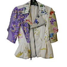 Giacca moto Alexander Mcqueen pelle floreale manica corta taglia 42 US 6 ricamata