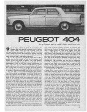 PEUGEOT 404 1961 ~ PROVA SU STRADA ORIGINALE 3 PAGINE / ARTICOLO / ANNUNCIO