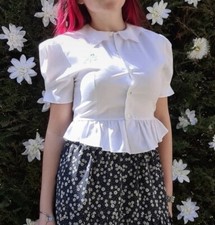 Camicetta vintage anni 70 bianca ricamata mai usata made Italy tg s m