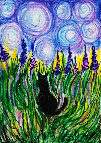 Aceo gatto nero blu - aceo,