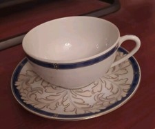 CHRISTOFLE Porcellana Oceana Bleu Grande Tazza Con Piattino  Micro Gold Rara 