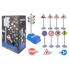 KIT CON 11 SEGNALI STRADALI CON SEMAFORO LUMINOSO PER BAMBINI