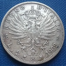 MONETA REGNO V. E. III 2 LIRE 1902,AQUILA SABAUDA,RARA,AG 10 GR,CONS.BB BB+