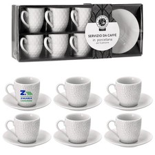 SET 6 TAZZINE+PIATTINI PORCELLANA BIANCA PER CAFFE' 72342