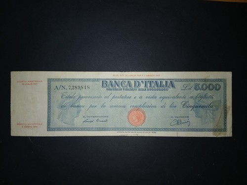 5000 lire titolo provvisorio - lire,