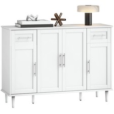 HOMCOM Credenza Buffet Elegante con 2 Cassetti e 3 Armadietti in Legno Bianco