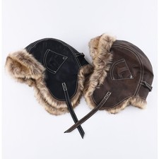 Uomo Similpelle Colbacco Pelliccia Finta Fodera Inverno Orecchio Flap Russo Sci