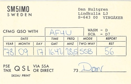 Sm5imo svezia qsl card 1978 - sm5imo,