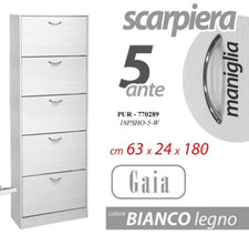 SCARPIERA SLIM 5 ANTE h180*63*24cm DOPPIA PROFONDITà SALVASPAZIO MODERNA BIANCA