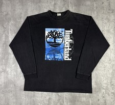 T-shirt Timberland vintage nera manica lunga stampa logo anni 90 adulto grande 