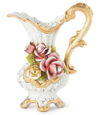 Vaso Caraffa in Porcellana Italiana Capodimonte Vasi Foglia Oro Fiori Swarovski